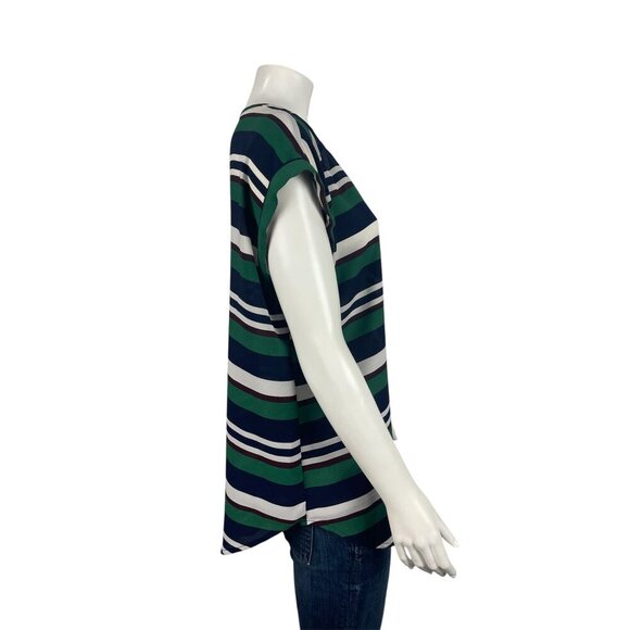 7th Avenue Design New York & Company Striped Shirt Large Green Short Sleeve - Picture 2 of 7